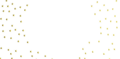 Banner with golden decoration. Festive border with falling glitter dust and stars.