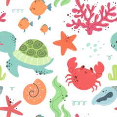 Wall murals Sea life Seamless pattern with marine life. Sea and ocean, flora and fauna. Vector.