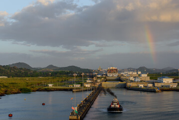 Fototapeta na wymiar Rainbow over Panama Canal