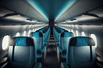 Naklejka premium Empty commercial jet interior. Generative AI