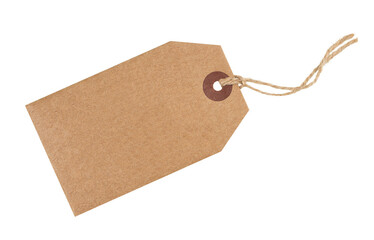 Craft paper tag with twine isolated on transparent background - obrazy, fototapety, plakaty