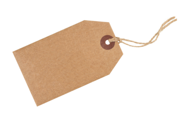 Craft paper tag with twine isolated on transparent background