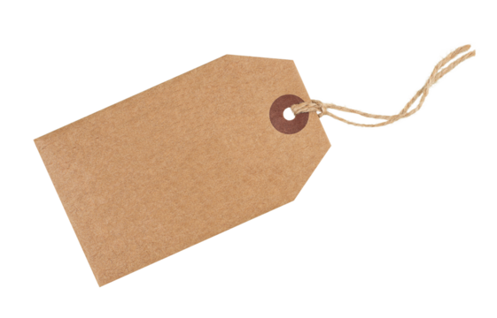 Craft paper tag with twine isolated on transparent background