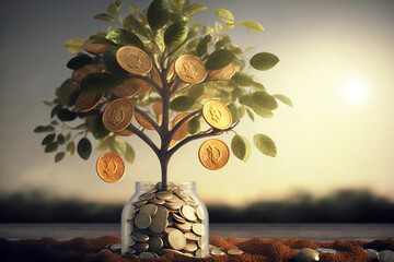 The little tree of wealth, an illustration about wealth and investment. Ai generated.