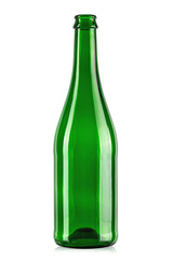 Empty green glass bottle. Isolated on a white background.