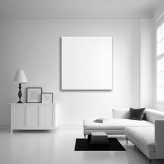 Mockup poster frame on the wall of living room. Blank canvas. Luxurious apartment background with contemporary design.  GENERATIVE AI