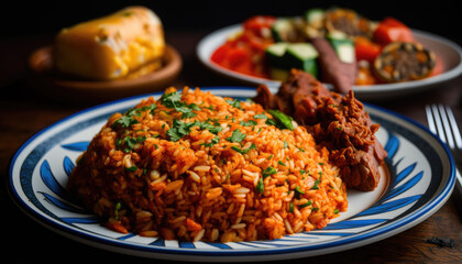 Jollof rice with West African dishes. Generative AI