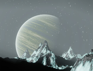 Gas giant, planet, 3D illustration, 3D rendering	