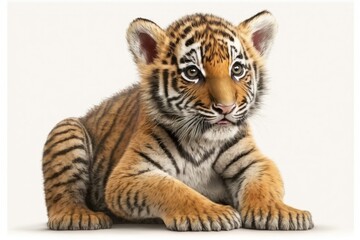 Tiger cub, age 2 months, isolated on white. Generative AI