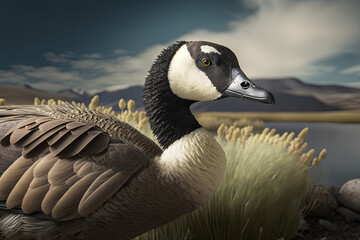 Obraz premium Canada goose in a summer landscape , generative artificial intelligence 