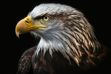 Obraz premium Likeness of a noble bald eagle Female adult American eagle (Haliaeetus leucocephalus). open field in the summer. The Bald Eagle, a Symbol of the United States. Generative AI