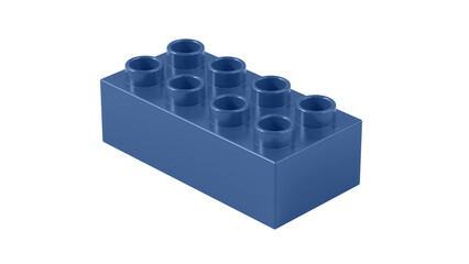 Galaxy Blue Plastic Bricks Block Isolated on a White Background. Children Toy Brick, Perspective View. Close Up View of a Game Block for Constructors. 3D illustration. 8K Ultra HD, 7680x4320, 300 dpi