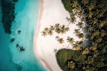 Aerial view of Maldives atoll with palm tree beach. Photo generative AI