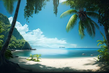 Tropical Paradise Scenic View. Photo generative AI