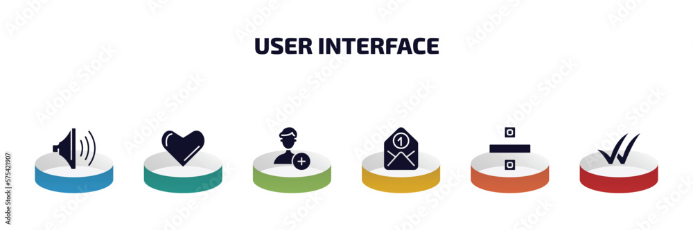 Poster user interface infographic element with filled icons and 6 step or option. user interface icons such