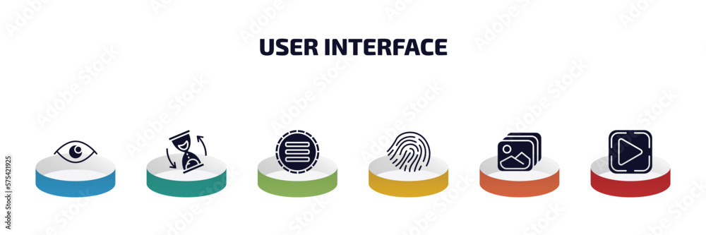 Poster user interface infographic element with filled icons and 6 step or option. user interface icons such