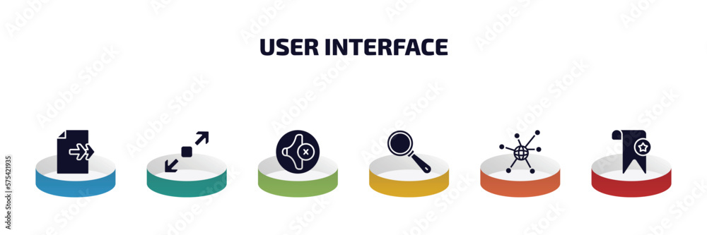 Poster user interface infographic element with filled icons and 6 step or option. user interface icons such
