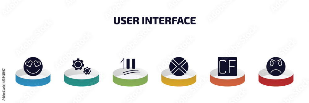 Aufkleber user interface infographic element with filled icons and 6 step or option. user interface icons such