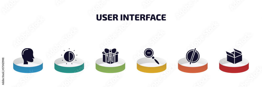Poster user interface infographic element with filled icons and 6 step or option. user interface icons such