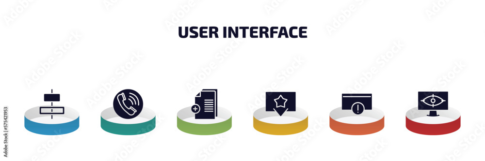 Poster user interface infographic element with filled icons and 6 step or option. user interface icons such