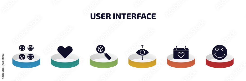 Aufkleber user interface infographic element with filled icons and 6 step or option. user interface icons such