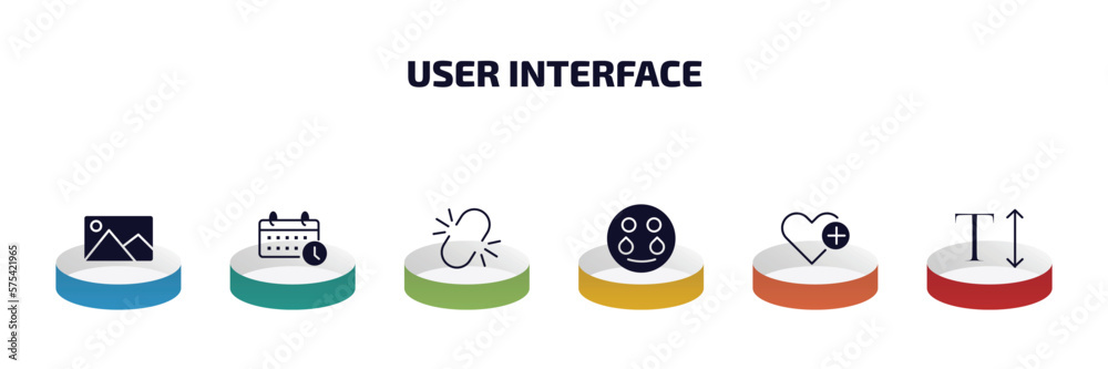 Poster user interface infographic element with filled icons and 6 step or option. user interface icons such