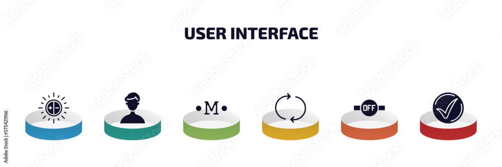 Poster user interface infographic element with filled icons and 6 step or option. user interface icons such