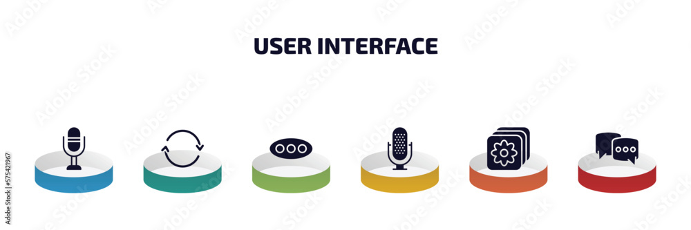 Poster user interface infographic element with filled icons and 6 step or option. user interface icons such