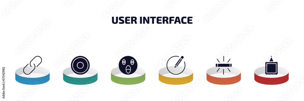 Poster user interface infographic element with filled icons and 6 step or option. user interface icons such