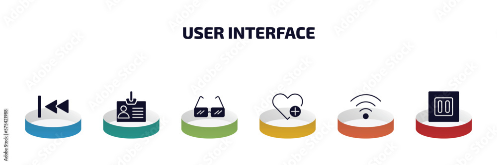 Aufkleber user interface infographic element with filled icons and 6 step or option. user interface icons such