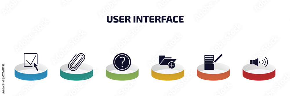 Poster user interface infographic element with filled icons and 6 step or option. user interface icons such