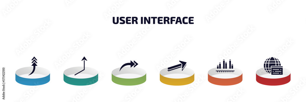 Poster user interface infographic element with filled icons and 6 step or option. user interface icons such