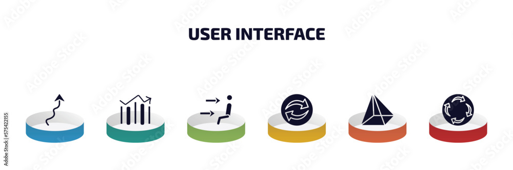 Poster user interface infographic element with filled icons and 6 step or option. user interface icons such