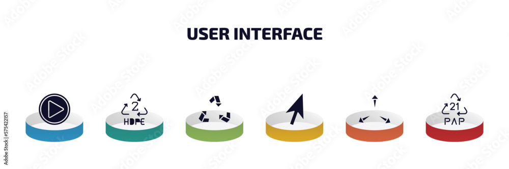 Poster user interface infographic element with filled icons and 6 step or option. user interface icons such