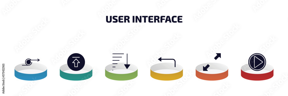 Poster user interface infographic element with filled icons and 6 step or option. user interface icons such