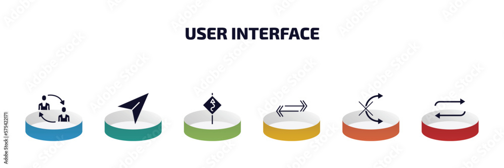 Poster user interface infographic element with filled icons and 6 step or option. user interface icons such