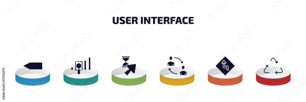 Poster user interface infographic element with filled icons and 6 step or option. user interface icons such