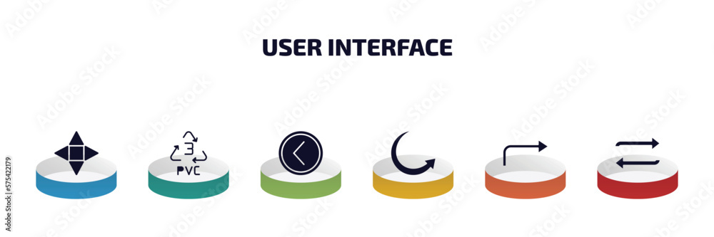 Poster user interface infographic element with filled icons and 6 step or option. user interface icons such