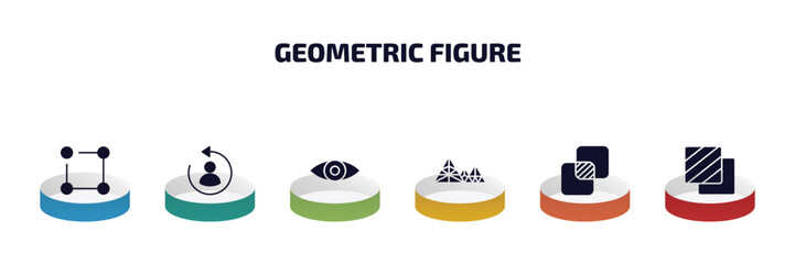 geometric figure infographic element with filled icons and 6 step or option. geometric figure icons such as ungroup, change, preview, polygonal mountains, unite, foreground vector.