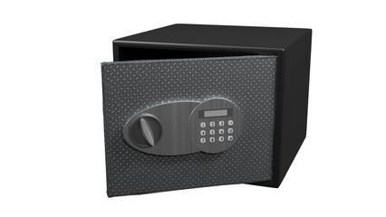 3d render dark metallic open small safe locker for home, Safety box or modern electronic locker vector illustration, security safety locker