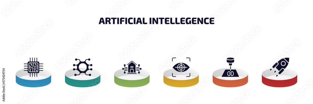 Poster artificial intellegence infographic element with filled icons and 6 step or option. artificial intel