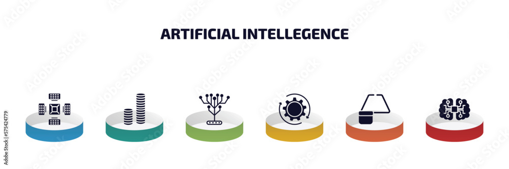 Poster artificial intellegence infographic element with filled icons and 6 step or option. artificial intel