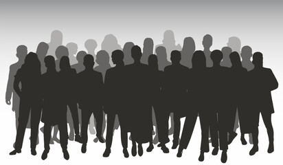 Naklejka premium Crowd silhouette outline, group of people. Youth, business group. Isolated vector