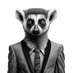 Portrait of a lemur dressed in a formal business suit on white background, transparent png, generative ai - obrazy, fototapety, plakaty