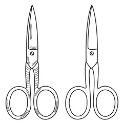 Outline silhouette sketch scissors, shears, pair of scissors. Medical instrument. Hospital, medical