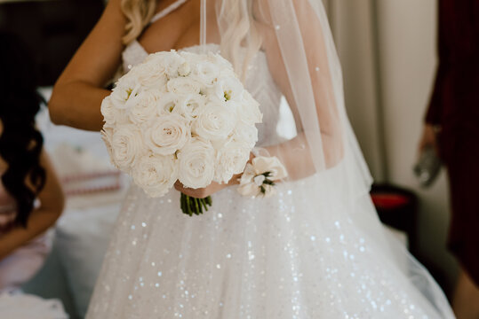 Wedding Details Essentials White Wedding Dress Dance Bride In White Robe Getting Ready For Wedding Day Blue Shoes Something Blue 