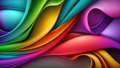 Abstract Rainbow Wavy Satin Background - generative AI