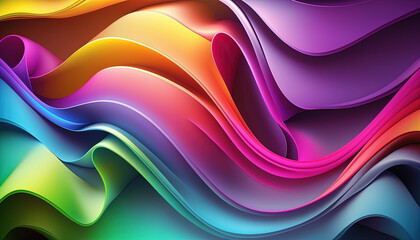 Fototapeta premium Abstract Rainbow Wavy Satin Background - generative AI