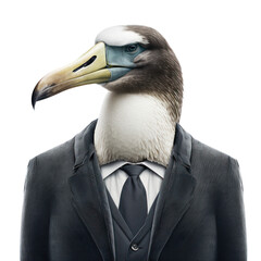 Portrait of an albatros dressed in a formal business suit on white background, transparent png, generative ai