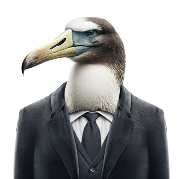 Portrait of an albatros dressed in a formal business suit on white background, transparent png, generative ai © Rawf8